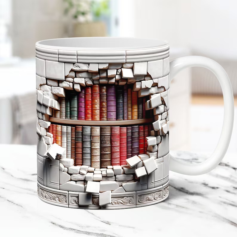 Nuevo estilo transfronterizo de cerámica 3D Bookshelf Mug taza de diseño de espacio creativo taza multiusos