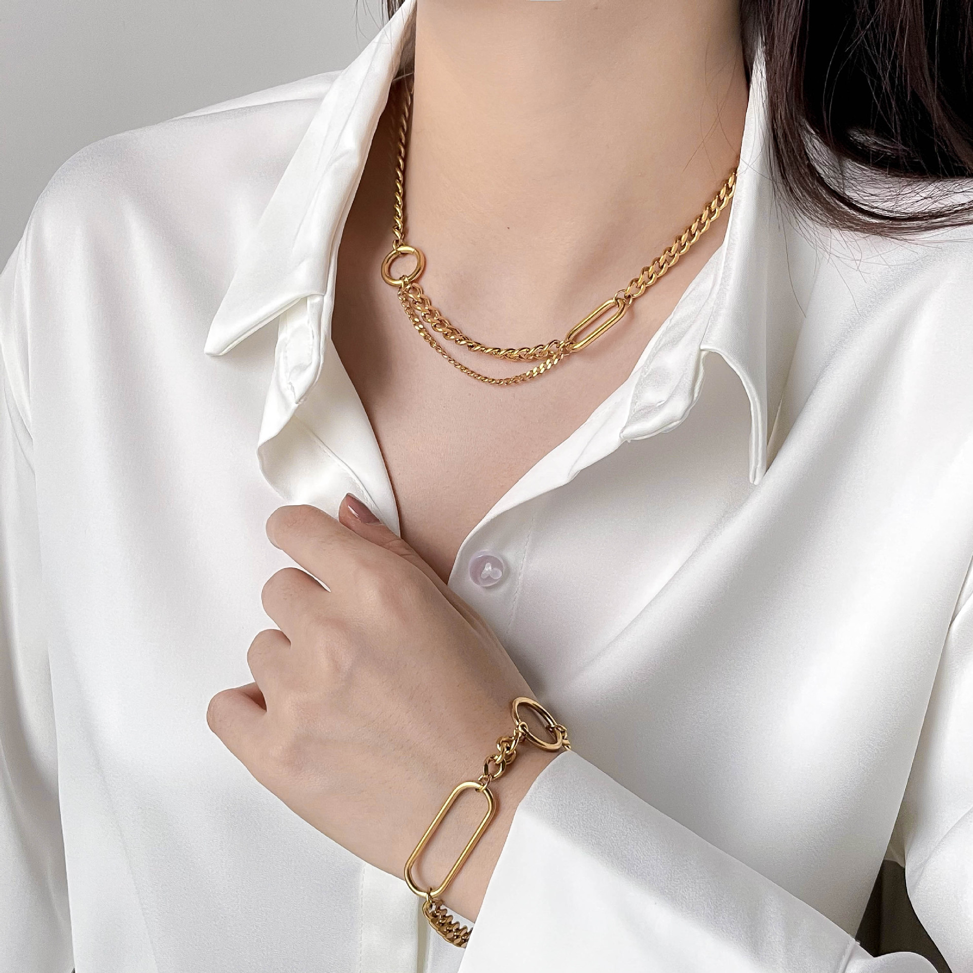 Geometric Pattern Ins Style Geometric Titanium Steel Plating Bracelets Necklace