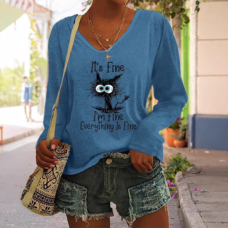 Sudadera de Manga Larga con Cuello en V Grande, Estilo Europeo y Americano 2025, Personalizable con Estampados, Superventas en Primavera y Otoño, Prenda Superior Informal y Versátil para Mujer, Comercio Exterior