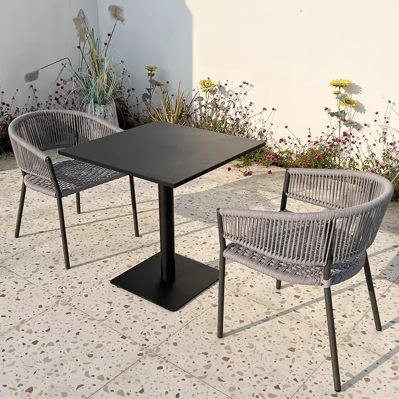 Mesas y sillas al aire libre, tienda de té con leche al aire libre, salón de café, ocio, impermeable, protector solar, jardín, balcón, combinación de ratán