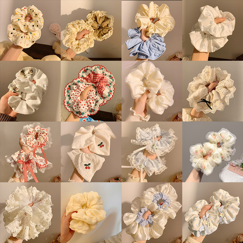 韩风高弹力蕾丝大肠发圈女耐用大方巾头饰皮筋发绳高级感头花发饰|undefined