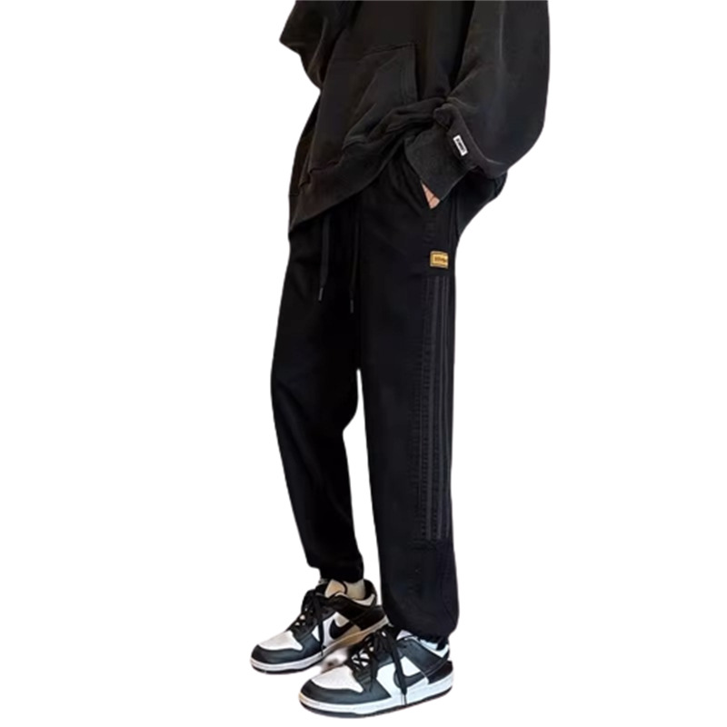 Marca de moda americana retro alta sensación negro con vaqueros de lana hombre otoño invierno casual a rayas pantalones harun