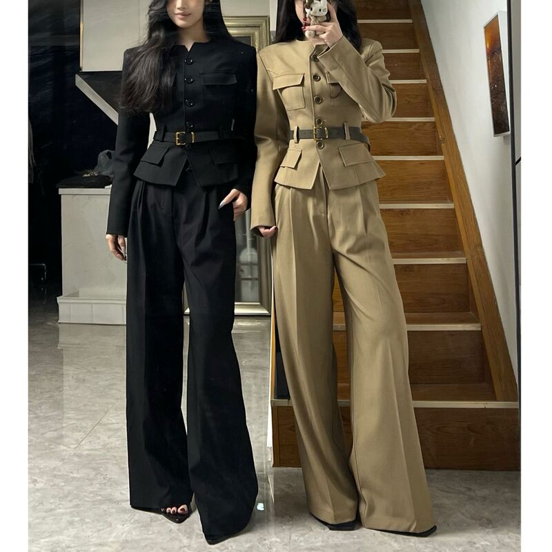 韩系新款2025时尚百搭秋季极简大牌感通勤西服套装女装阔腿裤套装|undefined