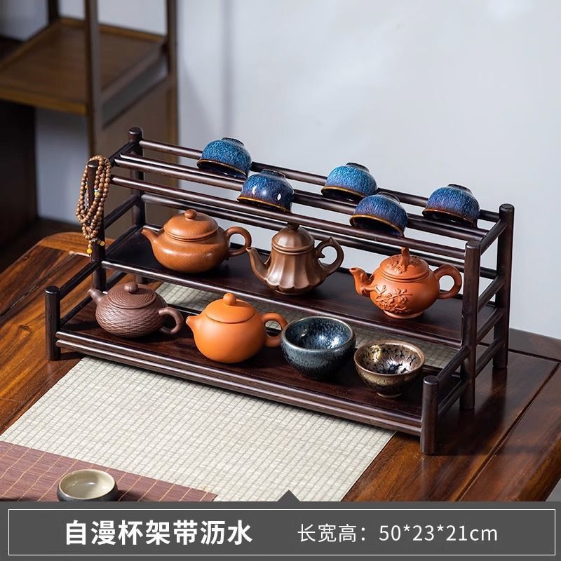 桌面置物架三层茶壶茶杯架紫砂壶茶具收纳架竹制茶棚置物架博古架|undefined