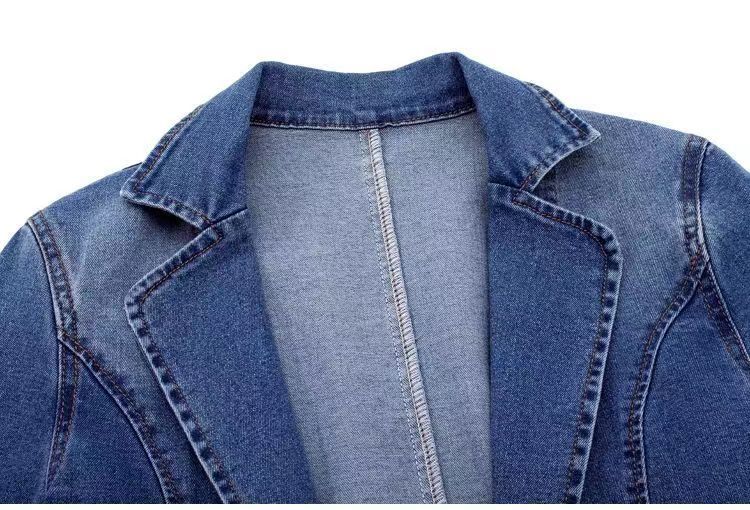 Chaqueta vaquera de corte entallado para mujer, con cuello de traje, color liso, informal, con un solo botón y solapa con muesca._voghion.com