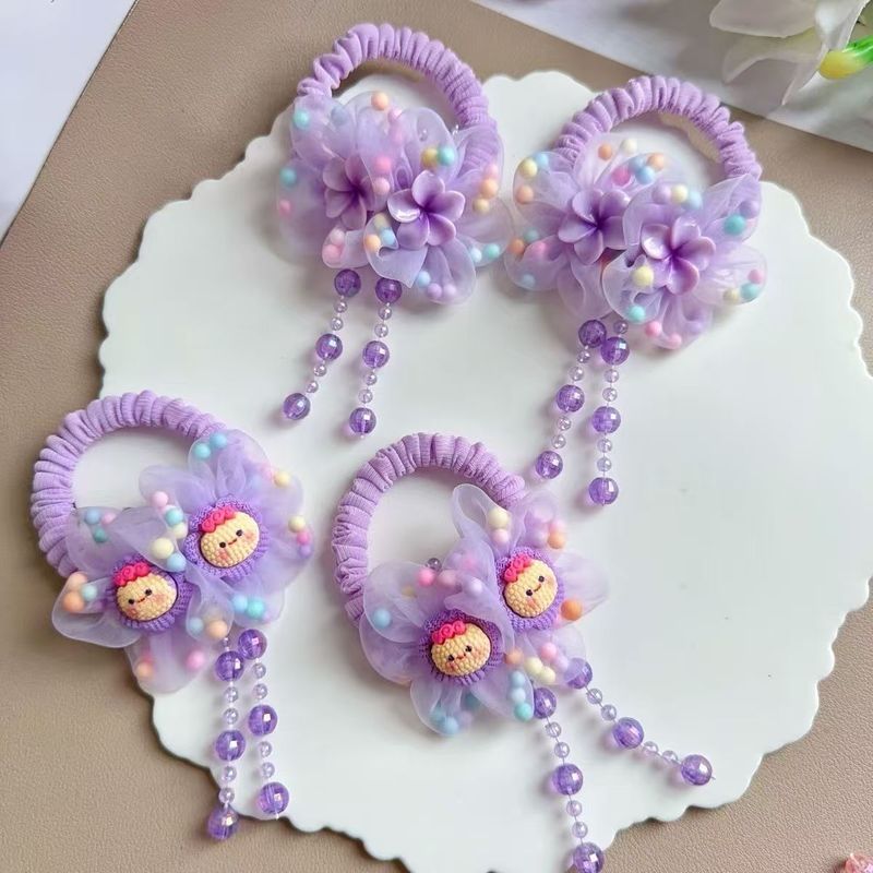 子供のタッセルヘアアクセサリー少女ボールヘアゴムバンド小腸リングプリンセスかわいいメッシュフラワーヘアリング|undefined
