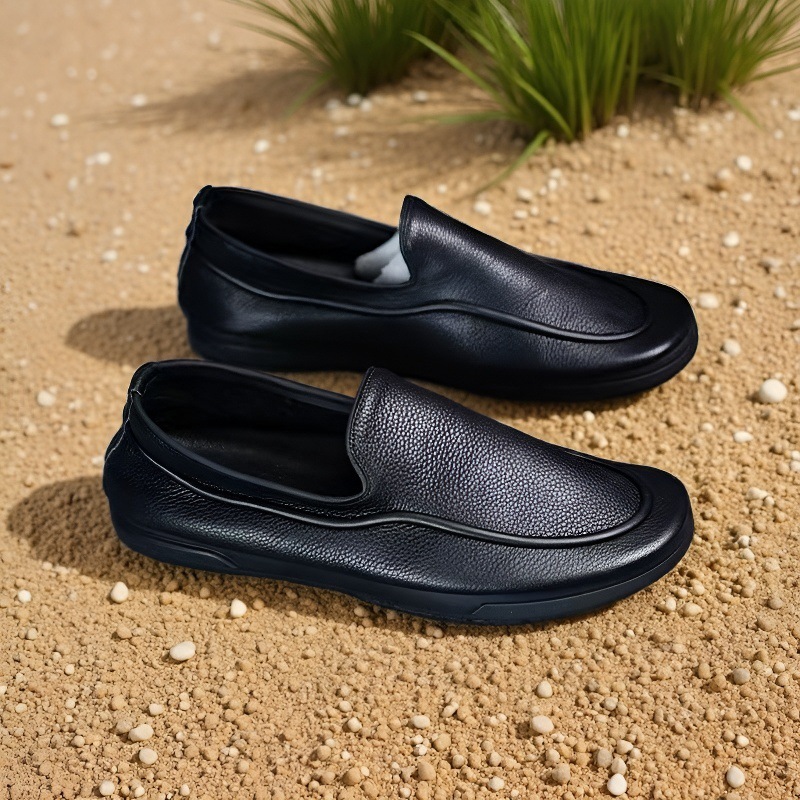 Summer Light Luxury Leather Shoes, Soft-Soled Soft-Surface Casual Shoes, Business Leather Shoes, Slip-On Shoes, Soft-Soled Black Work Shoes