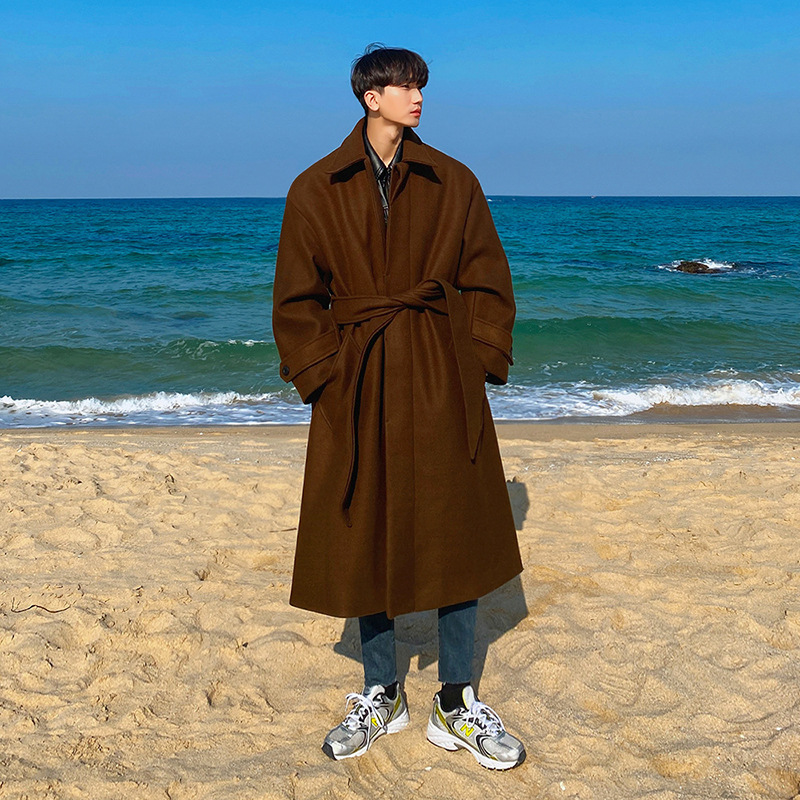 MYQ abrigo de lana de los hombres de otoño e invierno de longitud media suelta sobre la rodilla cazadora estilo coreano británico espesado abrigo de lana