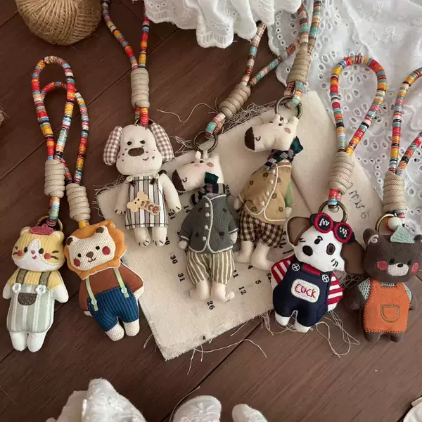 Korean Ins Handmade Fabric Cartoon Animal Pendant Doll Fashion Keychain Bag Accessories Car Pendant for Women