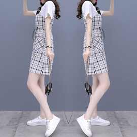 气质感连衣裙女2026夏装新款胖妹妹假两件短袖减龄显瘦遮肚裙子