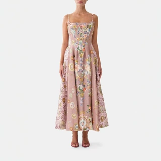 欧美跨境2026速卖通亚马逊独立站气质休闲亚麻复古花卉吊带连衣裙