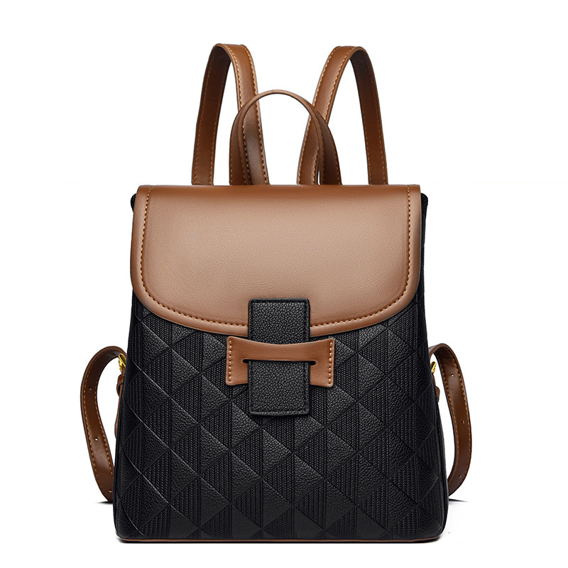 Mochila transfronteriza para mujer nueva Mochila de cuero suave de color de contraste para mujer mochila de diseño de nicho informal coreana