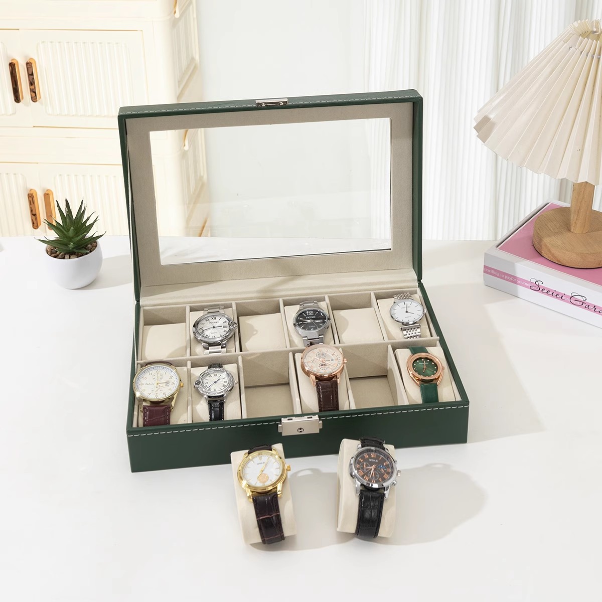 Caja de exhibición universal de cuero PU para relojes, embalaje portátil de alta gama para almacenamiento de múltiples relojes, ideal para dropshipping transfronterizo.