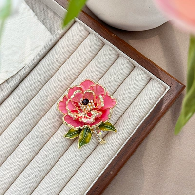 High-grade Peony Flower Exquisite Brooch National Fashion Chinese Classical Corsage Elegant Pin Flower Cheongsam Hanfu Accessories (Yaxa sancaqları) - enamel-peony-high-end-brooch-pink