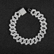 15MM菱形手链翻盖扣满钻Cubanchain嘻哈男士项链金银色源头厂家