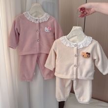2025秋冬新款婴幼儿卡通毛毛家居服套装宝宝上衣裤子两件套潮