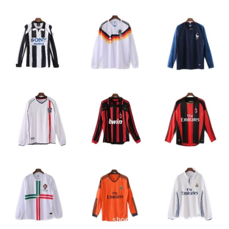 卸売レトロサッカー服ユヴェンドイツフランスイングランドACポルトガル皇馬クラシック長袖レトロユニフォーム|undefined