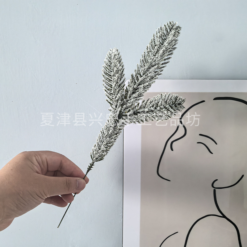 亚马逊仿真绿植立体多叉圣诞树装饰配件花环装饰三叉雪花松针枝