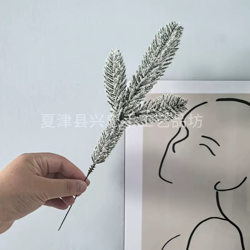 亚马逊仿真绿植立体多叉圣诞树装饰配件花环装饰三叉雪花松针枝