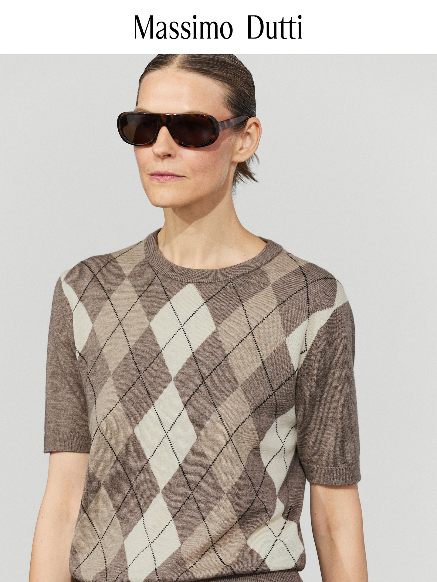 Massimo Dutti Qadın Yaylı Sviter - Dairəvi Boyun, Qısa Qol