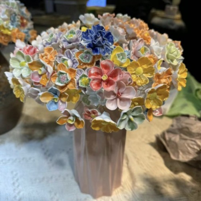景德镇高温手工陶瓷花朵批发花瓶装饰花束送女友礼物|undefined