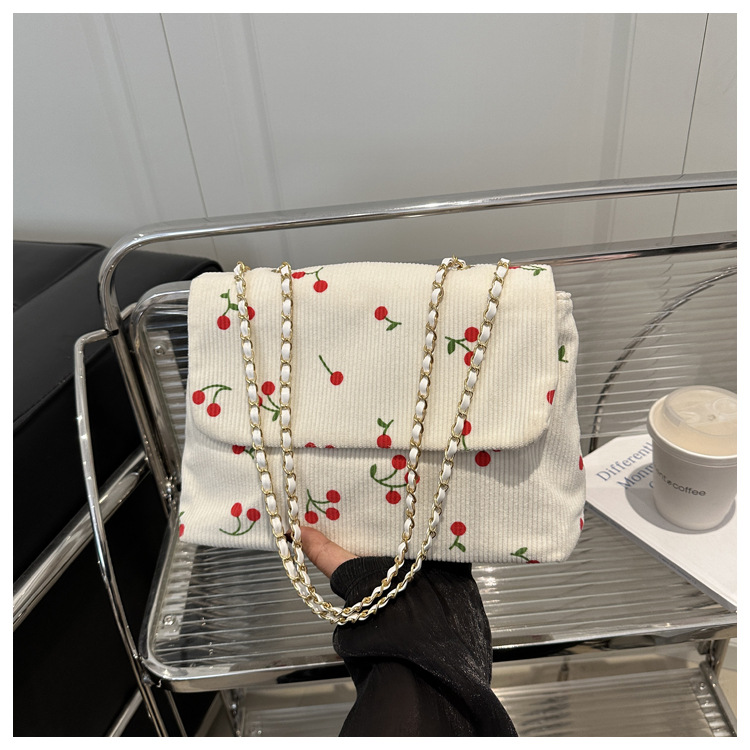 270g Weight Sewing Thread Fashion Element Magnetic Buckle Closure Type Single Shoulder Strap Strap Type Canvas Bag Bags Type Daily Occasion Canvas Material Cherry Pattern All Seasons Season Women's Gender Cute Style Square Shape Women's Canvas Cherry Cute Sewing Thread Square Magnetic Buckle Canvas Bag 14