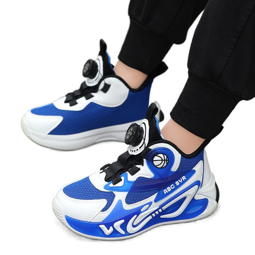 Spring and autumn new children's basketball shoes, leather waterproof sneakers, friction and sound, boys 'rotating buttons