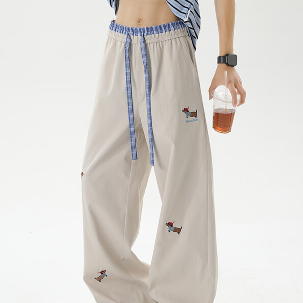 Pantalones bordados de perro salchicha pantalones casuales de primavera para hombres americanos pantalones deportivos para niños adolescentes rectos sueltos