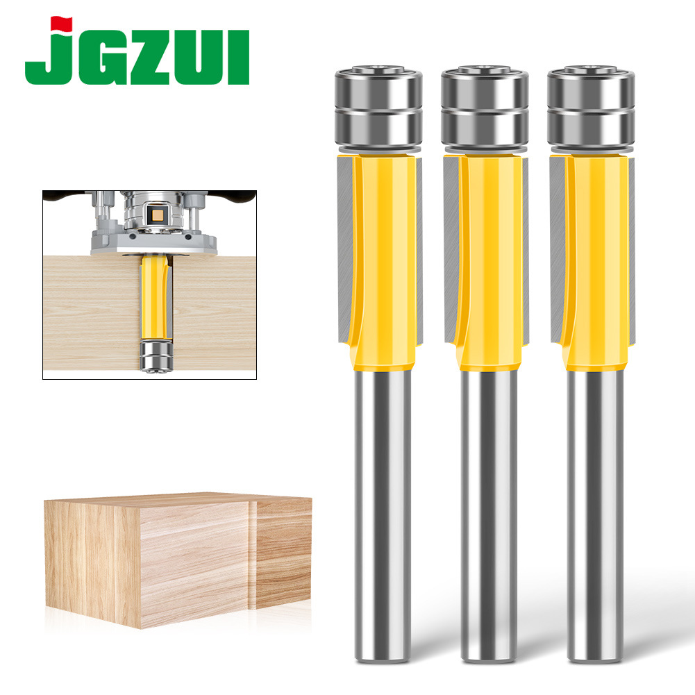 6柄双轴承修边刀木工铣刀带轴承修边刀双刃直刀木工铣刀刀具