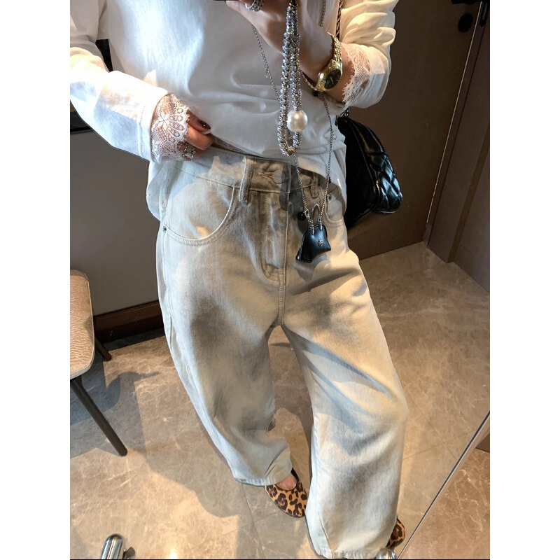 Mochie Early Spring New Style Y2K Washed Wide-Leg Loose Floor-Length Jeans Mq1079