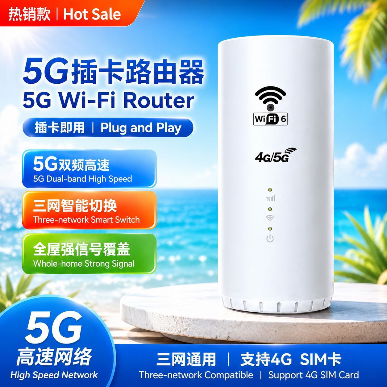 Plug-in card router, vertical round type CPE wireless router, universal for three networks, wifi