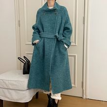 上海兰芝蓝屿海湾2024立领双面羊毛大衣女长款系带羊绒 240859