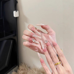 手工穿戴甲蝴蝶简约带钻百搭婚甲高级显白长款美甲名媛