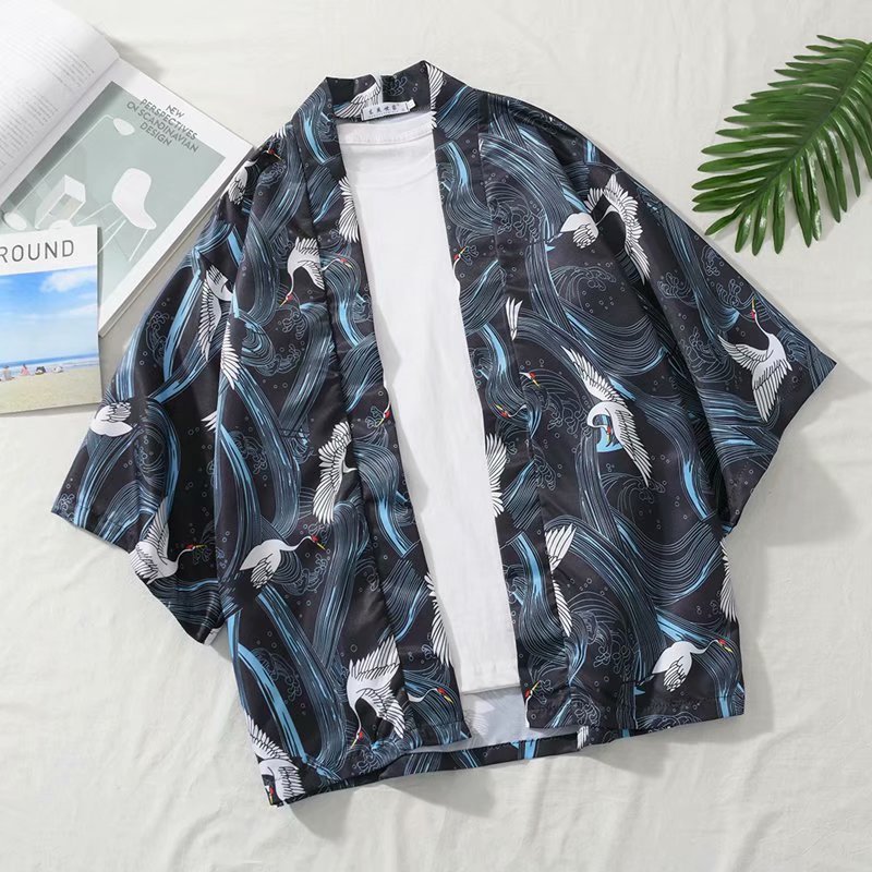 Southeast Asian Cross-border Clothing: Men's Three-quarter Sleeve Printed Chinese-style Cardigan, Couple's Robe, Hanfu_voghion.com