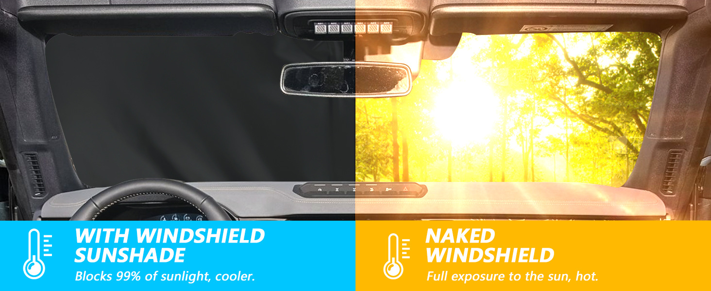 Black and silver sunshade for 2123 Ford Bronco, front windshield sunshade, sun protection car sunshade