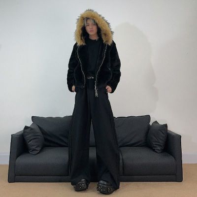 痞帅2024冬季高级男士新款外套狐狸皮毛加厚一体仿皮保暖大衣潮流