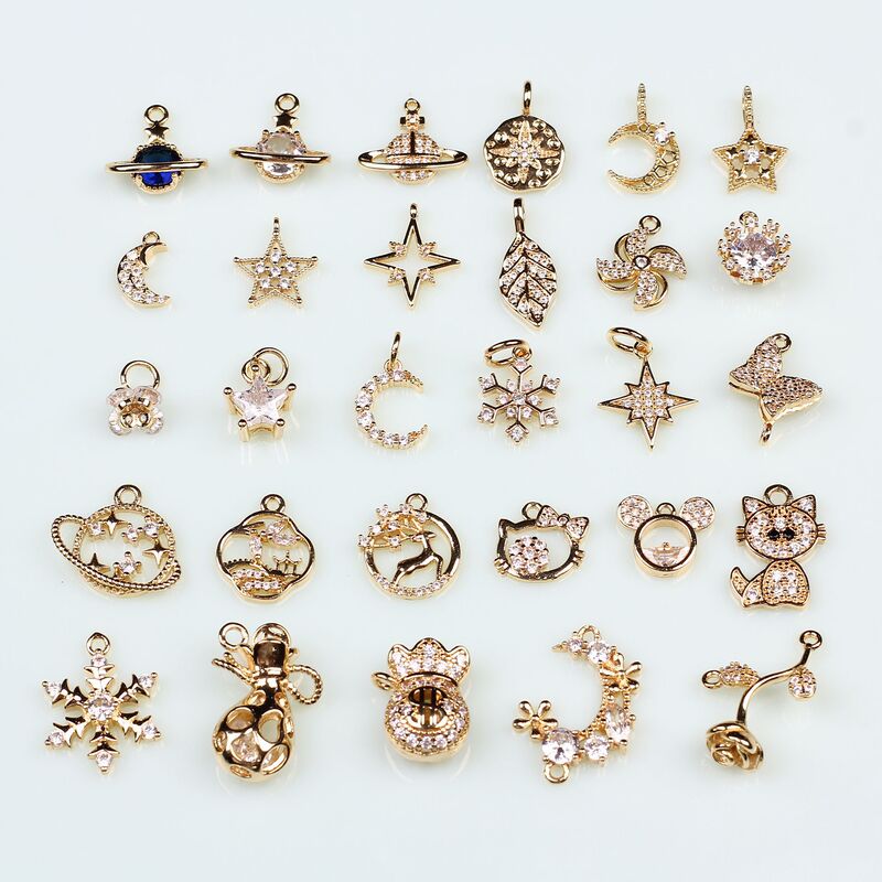 Small new trend jewelry 14k package gold micro inlaid zircon pendant star Moon snowflake diy necklace bracelet pendant