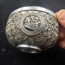 工艺品仿古做旧招财进宝铜碗古玩金属摆件铜器精雕碗合金福碗