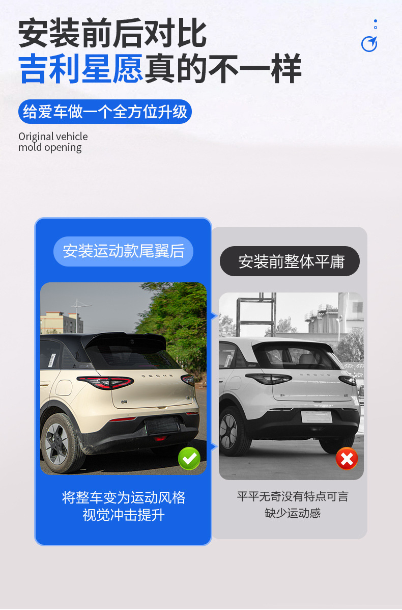 Mc Official Flag Is Suitable for Geely Xingyuan Modified Rear Wing Sports Rear Spoiler Without Punching Top Wing Fixed Wind Wing