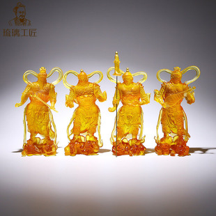 Ancient Glazed Four Kings Buddha Statue Ornaments for Home and Temple Worship Statues, Intangible Cultural Heritage Inherited Handmade Artworks