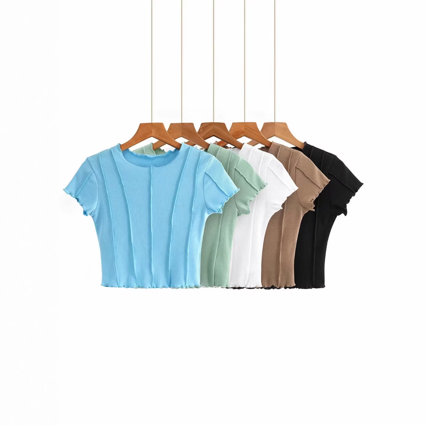 Spring New European and American Fashion Solid Color Reverse Stitching Irregular Patchwork Short T-Shirt Top C9661 Thin Style