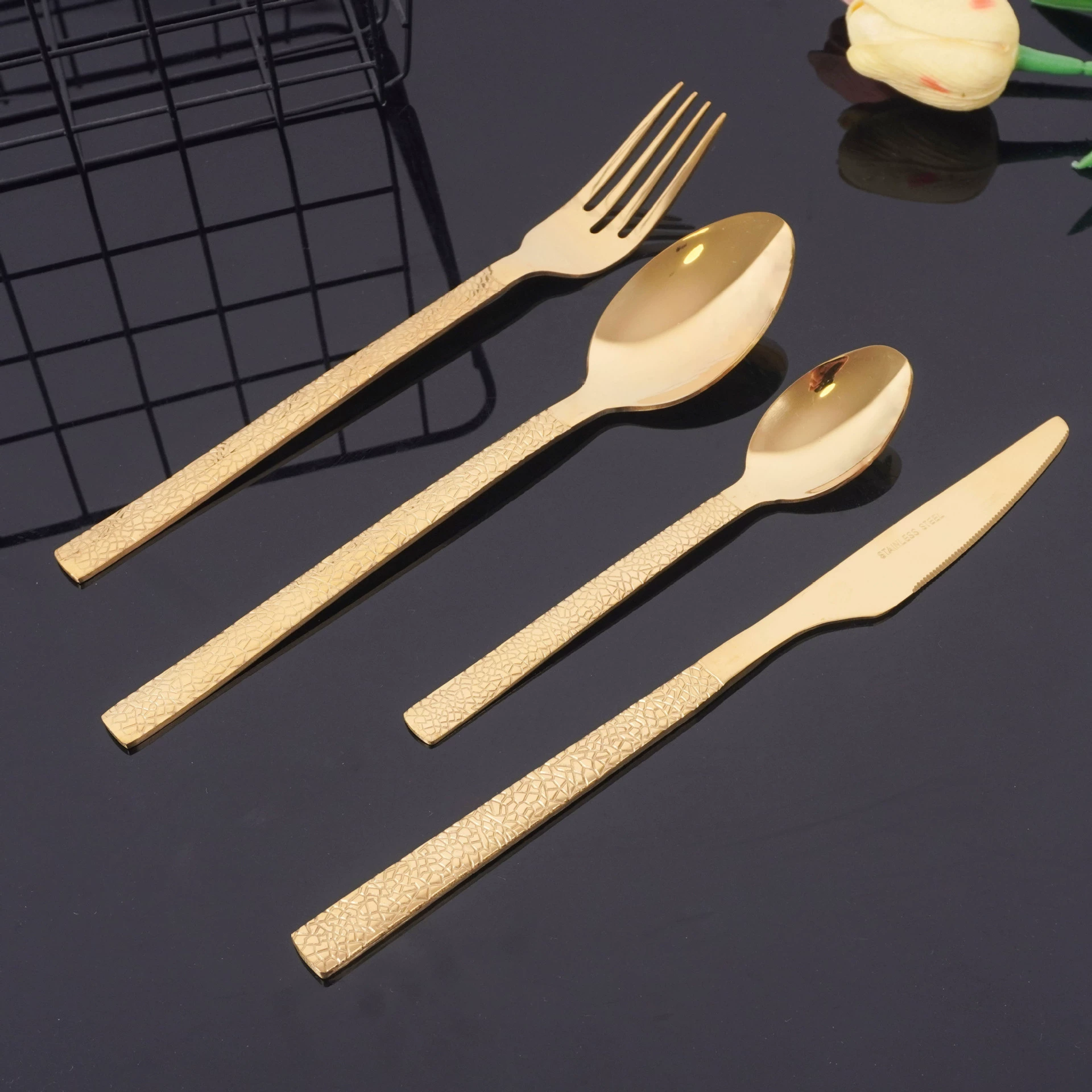 Scandinavian set stainless steel, marble tableware, gift box, 24 pieces