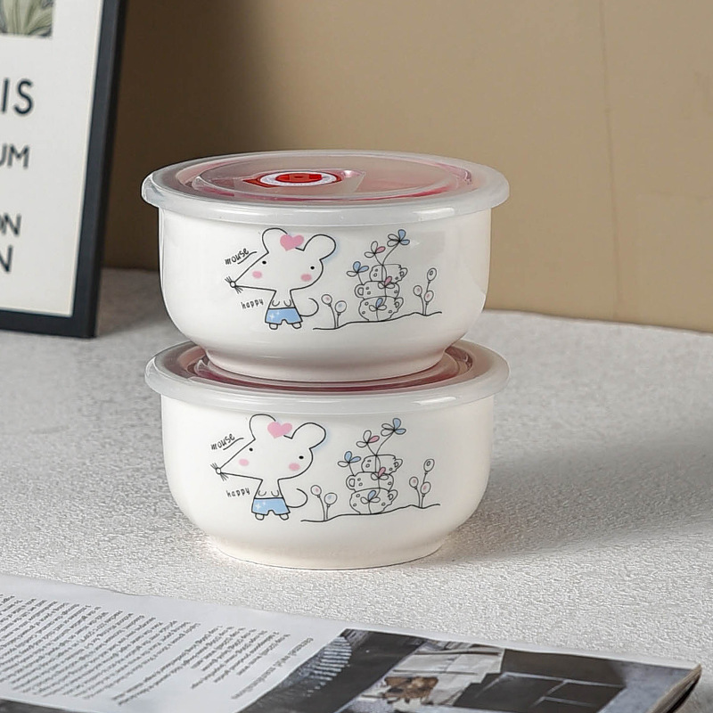 [Múltiples opcionales] cuenco de cerámica fresco cuenco de fideos de burbujas caja de almacenamiento de refrigerador microondas con cubierta sellada caja de almuerzo