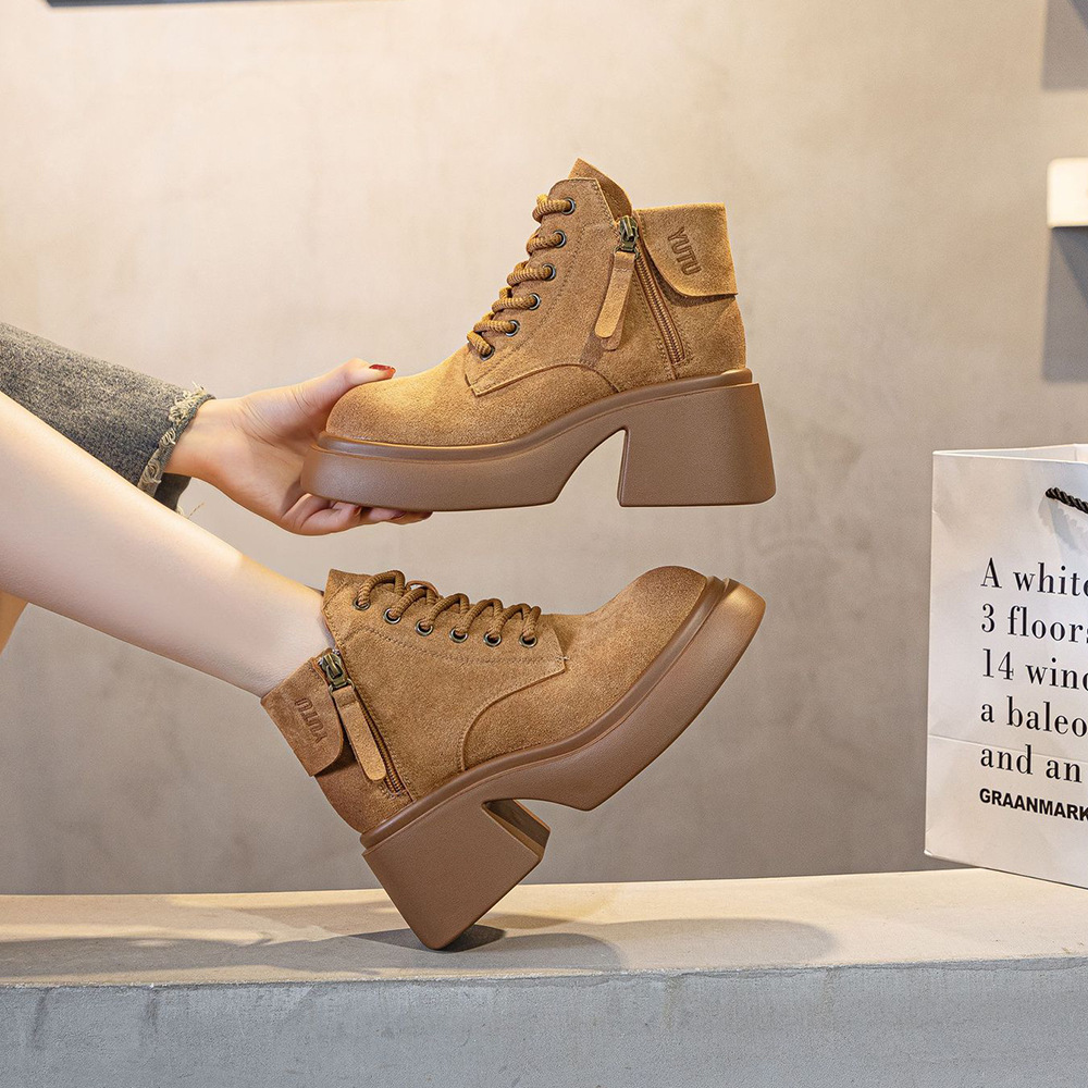 6928 in stock 2024 Autumn New British Martin Boots Women's Short Barrel High-heeled Boots All-match Thick-soled Women's Shoes Single-layer Boots