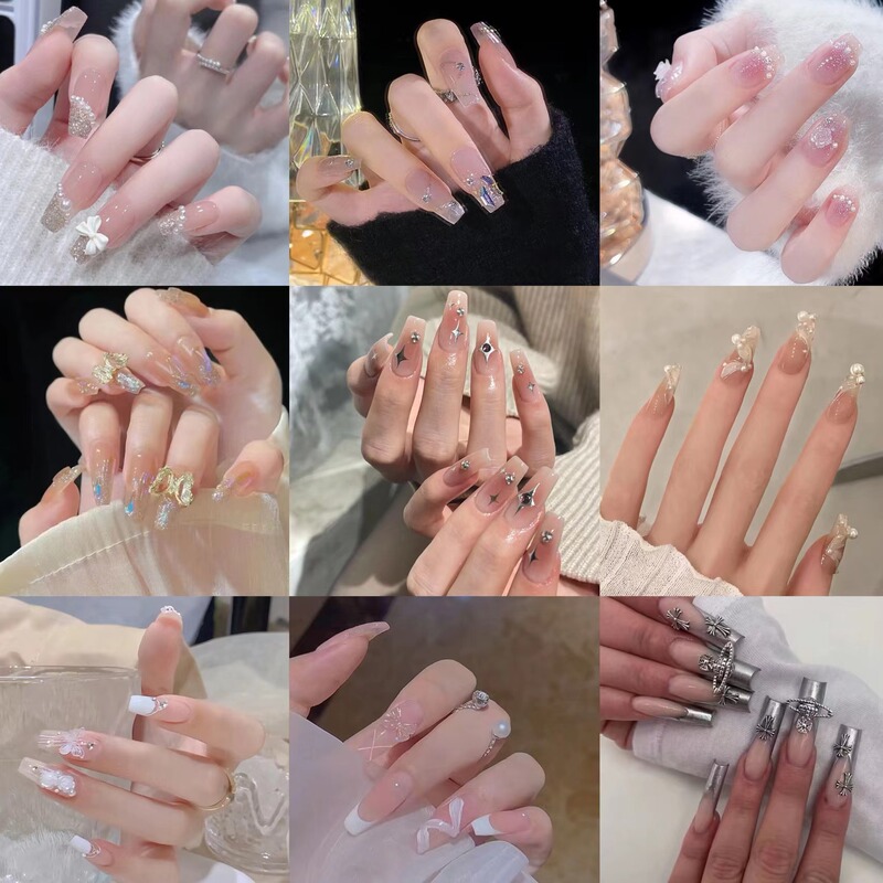 A wholesale pure long T cross-border nail art burst 24 nail stickers combination nail art Press On Nails