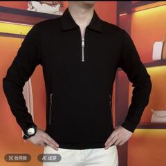 翻领半拉链POLO衫男士秋季新款男士长袖青年休闲体恤衫男一件代发