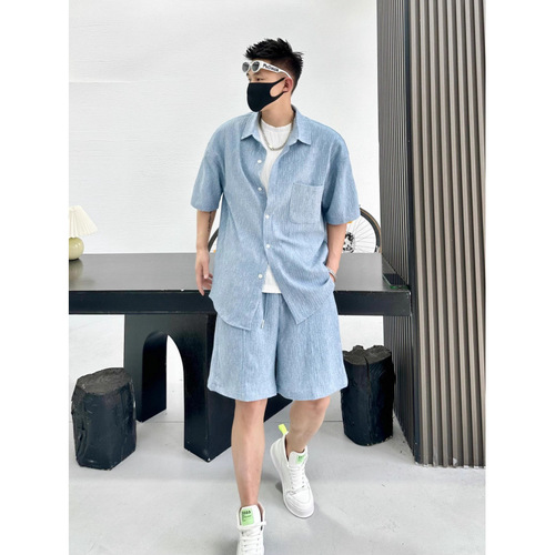 Korean Route Japanese Men's Casual Retro Solid Color Pocket Short Sleeve Shirt Men Spring and Summer Loose Trendy Work Shirt Outerwear