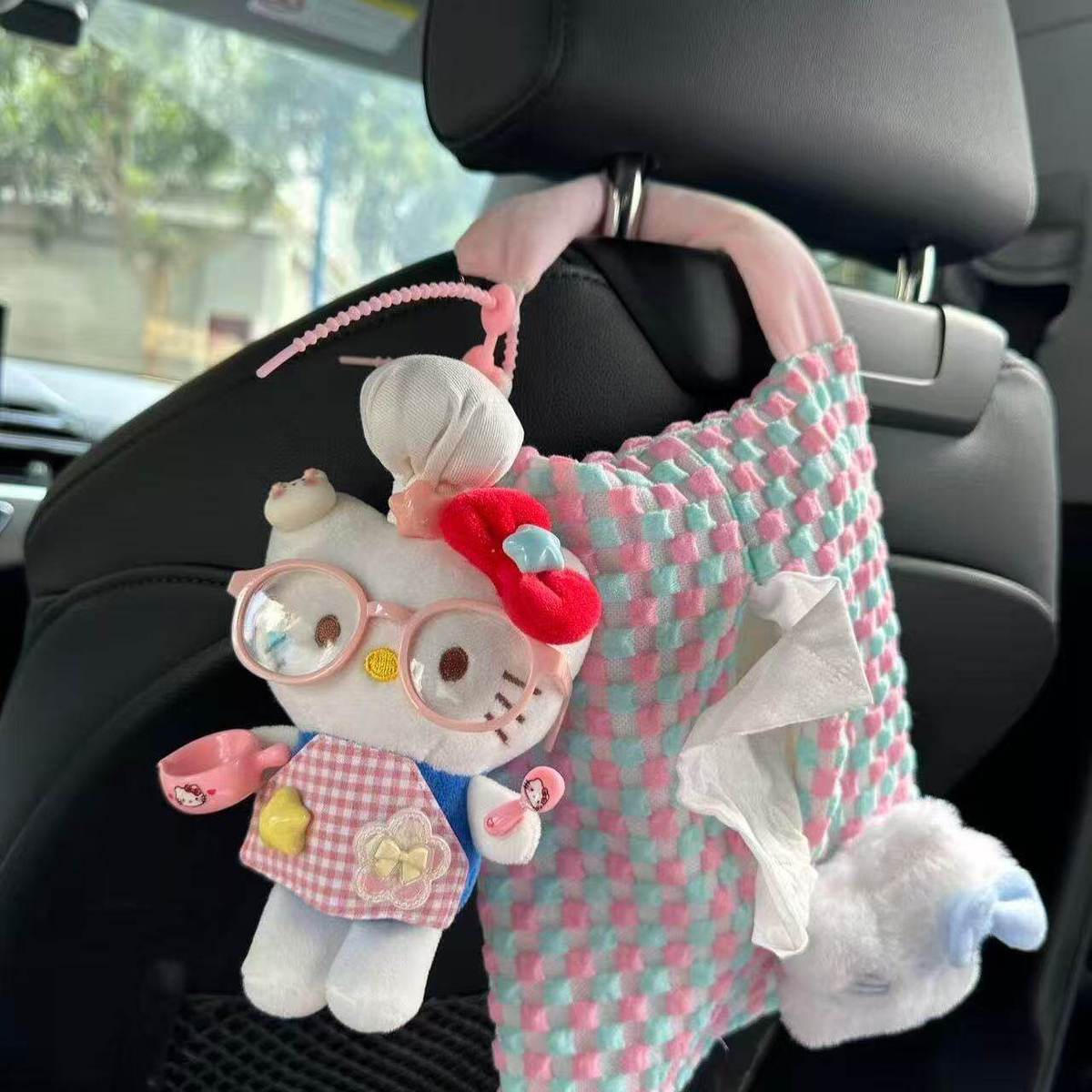 Hellokitty Creative Car Tissue Box, Cute and High-End Car Tissue Holder, Storage Hanging Bag Decoration