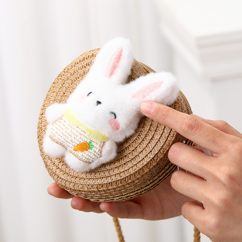 64g Weight Weave Fashion Element Zipper Closure Type Single Shoulder Strap Strap Type Straw Bag Bags Type Casual, Holiday Occasion Straw Material Animal, Cartoon Pattern Spring&Summer Season Kid'S Gender Cute Style Round, Heart-shaped Shape Kid'S Straw Animal Cartoon Cute Weave Round Heart-shaped Zipper Straw Bag 4