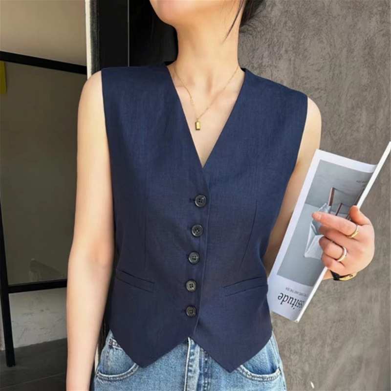 High-End Linen 2026 Summer Thin Vest Slim Fit Short V-Neck Sleeveless Suit Retro Waistcoat Vest